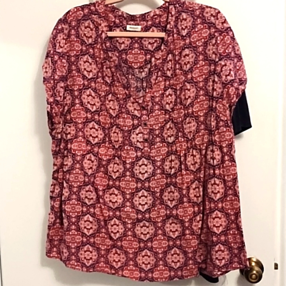 Half button down neck.. pleats on the chest... Blouse